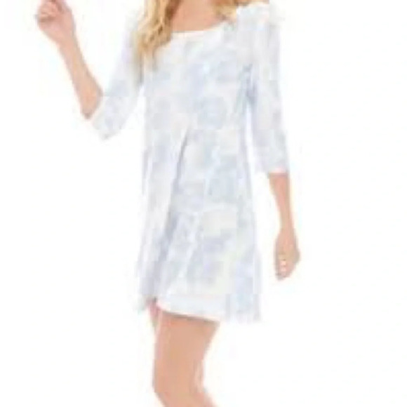 Pink Rose Dress - Blue Hydra Tie Die - 3/4 Sleeves in a Size L - Picture 13 of 13